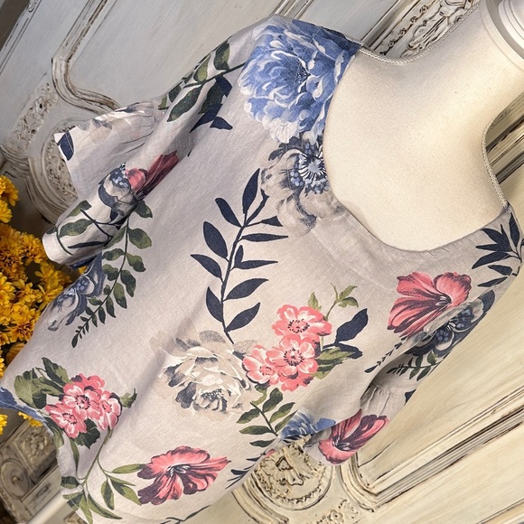 Laura Bianchi Made in Italy 100% Linen Floral Print Women's Top - Picture 3 of 10